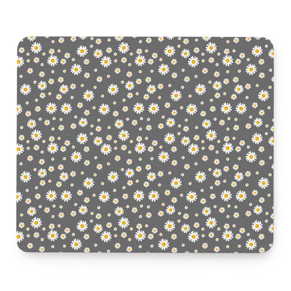 Grey Daisy Floral Pattern Print Mouse Pad