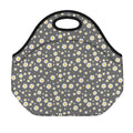 Grey Daisy Floral Pattern Print Neoprene Lunch Bag
