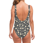 Grey Daisy Floral Pattern Print One Piece Swimsuit
