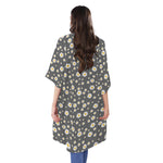 Grey Daisy Floral Pattern Print Open Front Beach Cover Up