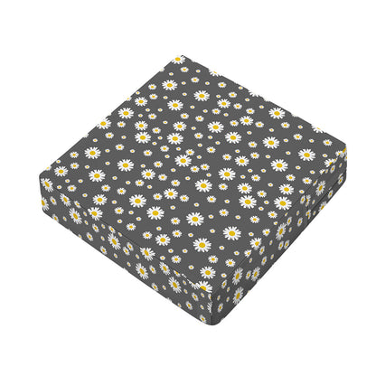 Grey Daisy Floral Pattern Print Outdoor Seat Cushion Cover