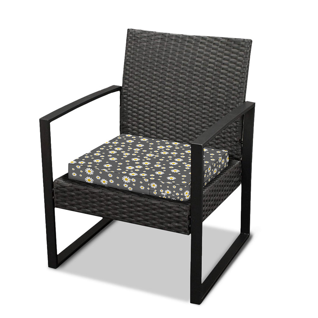 Grey Daisy Floral Pattern Print Outdoor Seat Cushion Cover