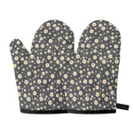Grey Daisy Floral Pattern Print Oven Mitts
