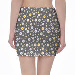 Grey Daisy Floral Pattern Print Pencil Mini Skirt