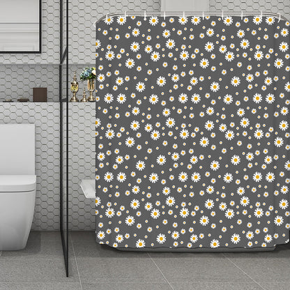 Grey Daisy Floral Pattern Print Polyester Shower Curtain