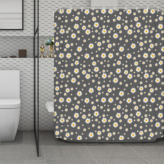 Grey Daisy Floral Pattern Print Polyester Shower Curtain