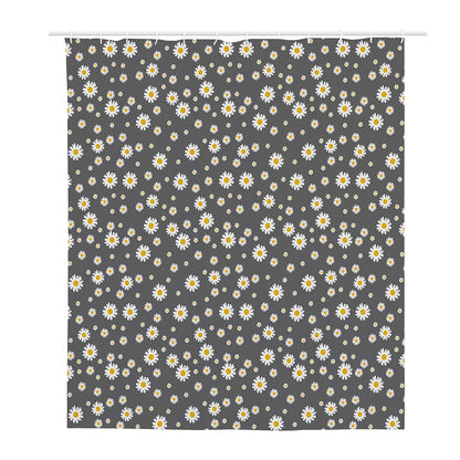 Grey Daisy Floral Pattern Print Polyester Shower Curtain