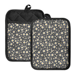 Grey Daisy Floral Pattern Print Pot Holders With Pocket