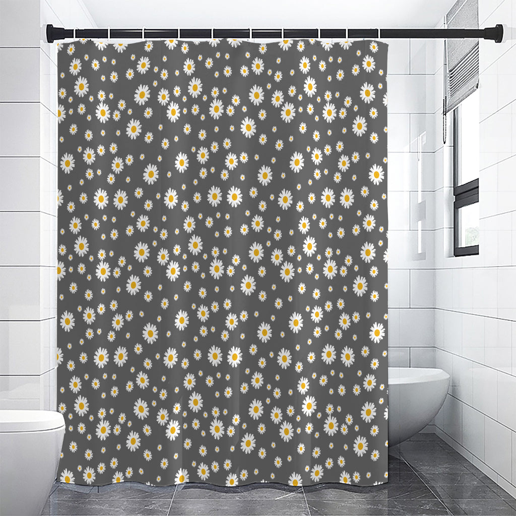 Grey Daisy Floral Pattern Print Premium Shower Curtain