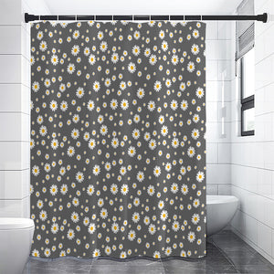 Grey Daisy Floral Pattern Print Premium Shower Curtain