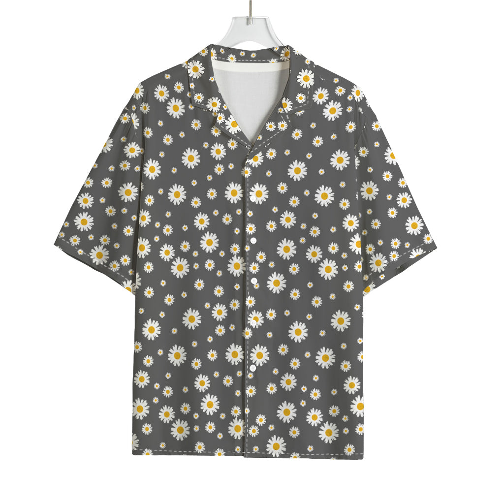 Grey Daisy Floral Pattern Print Rayon Hawaiian Shirt