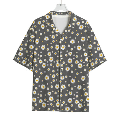 Grey Daisy Floral Pattern Print Rayon Hawaiian Shirt