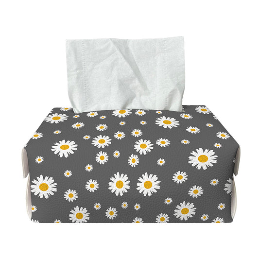 Grey Daisy Floral Pattern Print Rectangle Tissue Box Cover