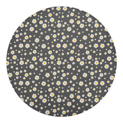 Grey Daisy Floral Pattern Print Round Blanket