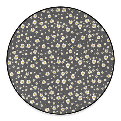 Grey Daisy Floral Pattern Print Round Floor Mat