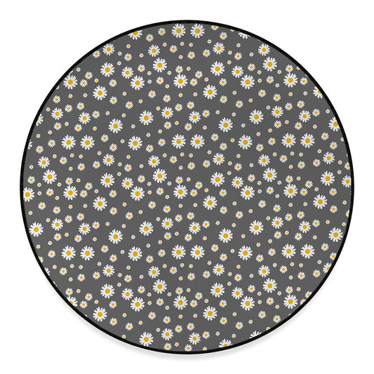 Grey Daisy Floral Pattern Print Round Floor Mat