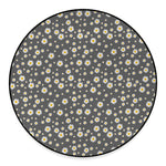 Grey Daisy Floral Pattern Print Round Floor Mat