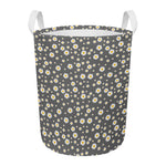 Grey Daisy Floral Pattern Print Round Laundry Basket