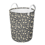 Grey Daisy Floral Pattern Print Round Laundry Basket
