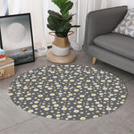 Grey Daisy Floral Pattern Print Round Rug