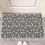 Grey Daisy Floral Pattern Print Rubber Doormat