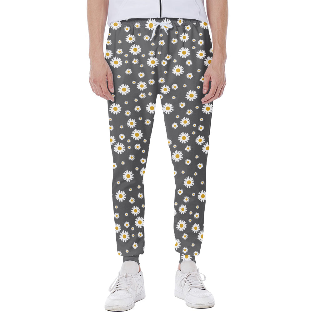 Grey Daisy Floral Pattern Print Scuba Joggers