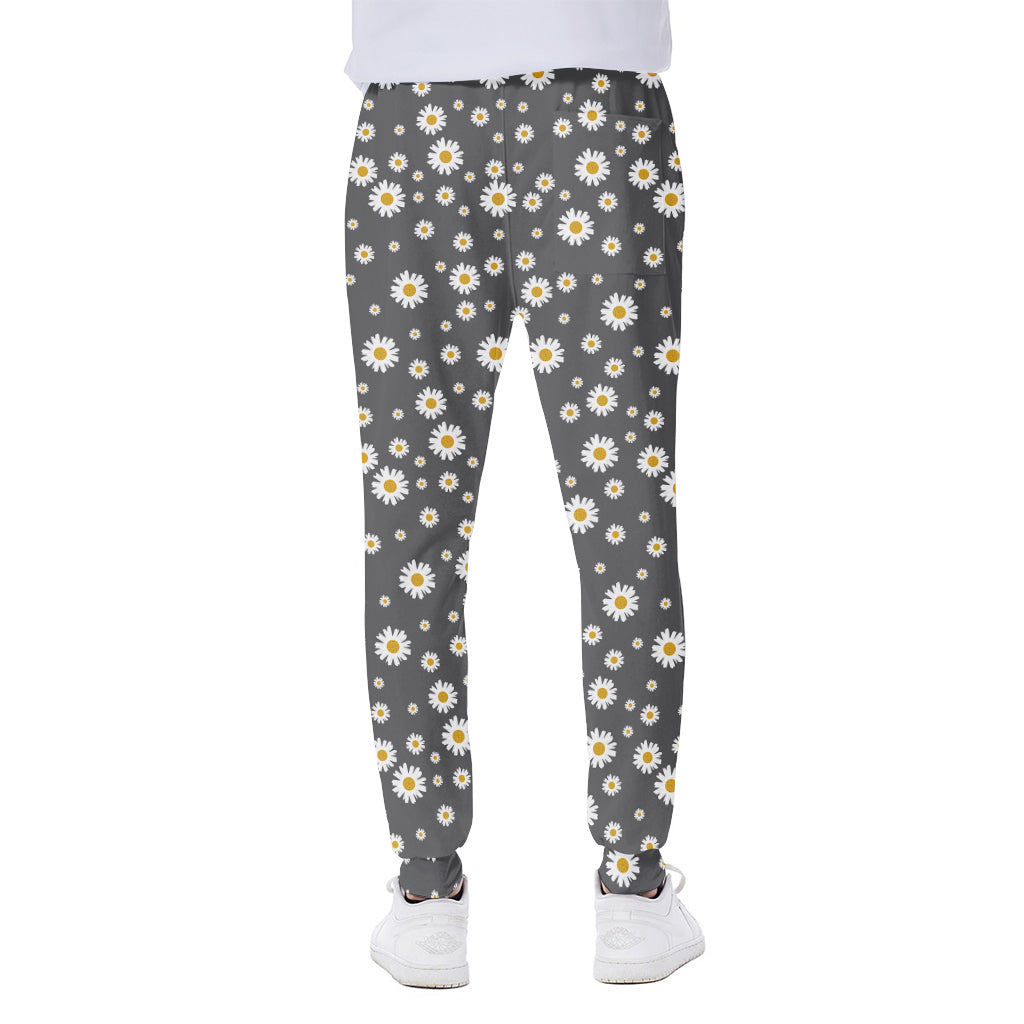 Grey Daisy Floral Pattern Print Scuba Joggers