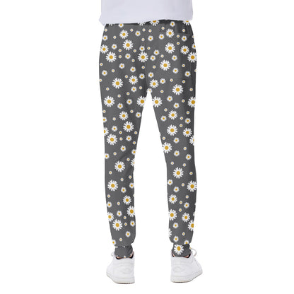 Grey Daisy Floral Pattern Print Scuba Joggers