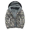 Grey Daisy Floral Pattern Print Sherpa Lined Zip Up Hoodie