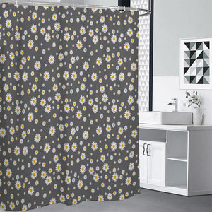 Grey Daisy Floral Pattern Print Shower Curtain