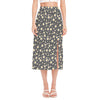 Grey Daisy Floral Pattern Print Side Slit Midi Skirt