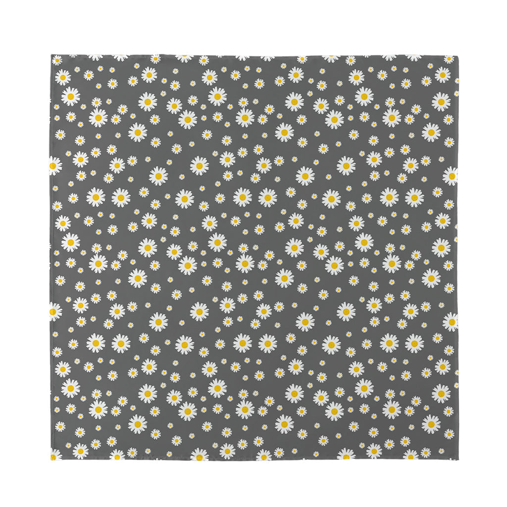 Grey Daisy Floral Pattern Print Silk Bandana