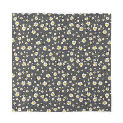 Grey Daisy Floral Pattern Print Silk Bandana