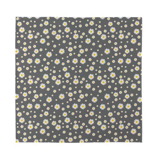 Grey Daisy Floral Pattern Print Silk Bandana