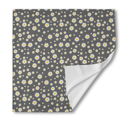 Grey Daisy Floral Pattern Print Silk Bandana
