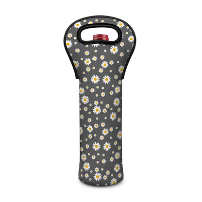 Grey Daisy Floral Pattern Print Single Neoprene Wine Tote