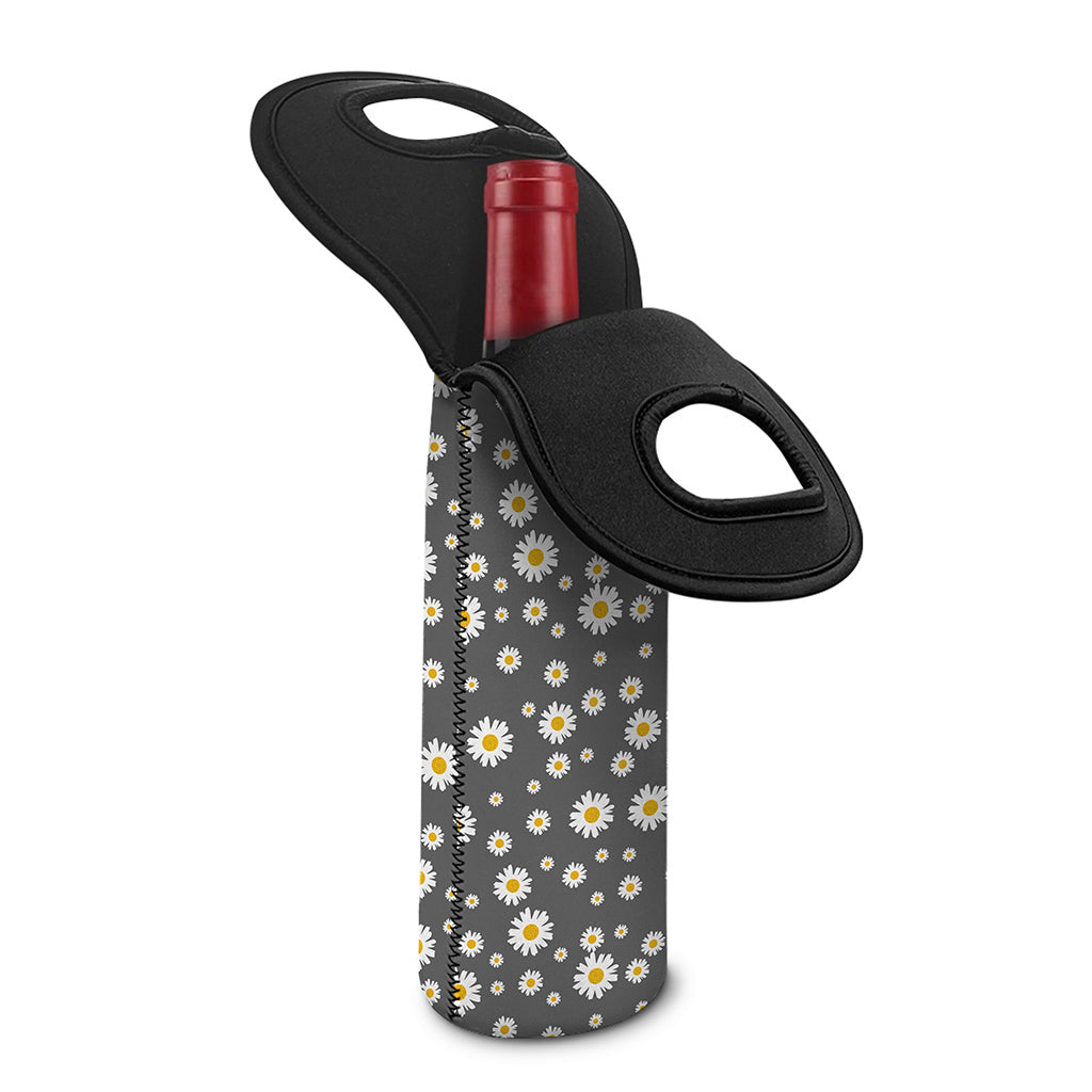 Grey Daisy Floral Pattern Print Single Neoprene Wine Tote