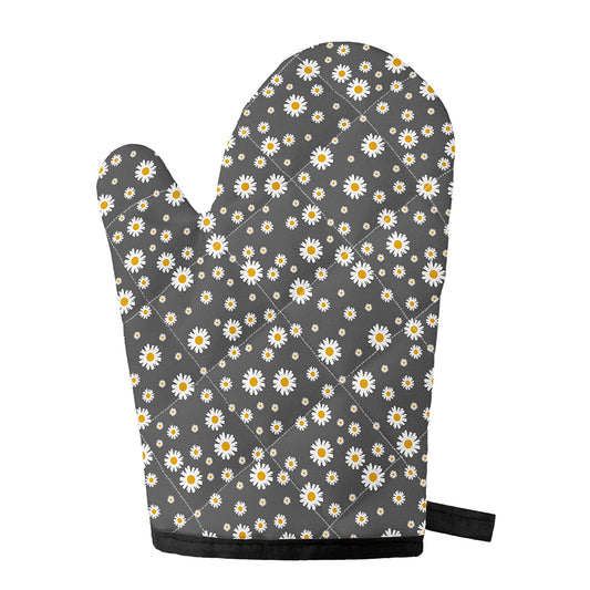 Grey Daisy Floral Pattern Print Single Oven Mitt