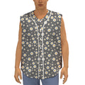 Grey Daisy Floral Pattern Print Sleeveless Baseball Jersey