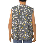 Grey Daisy Floral Pattern Print Sleeveless Baseball Jersey