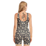 Grey Daisy Floral Pattern Print Sleeveless One Piece Swimsuit