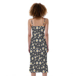 Grey Daisy Floral Pattern Print Slim Fit Midi Cami Dress
