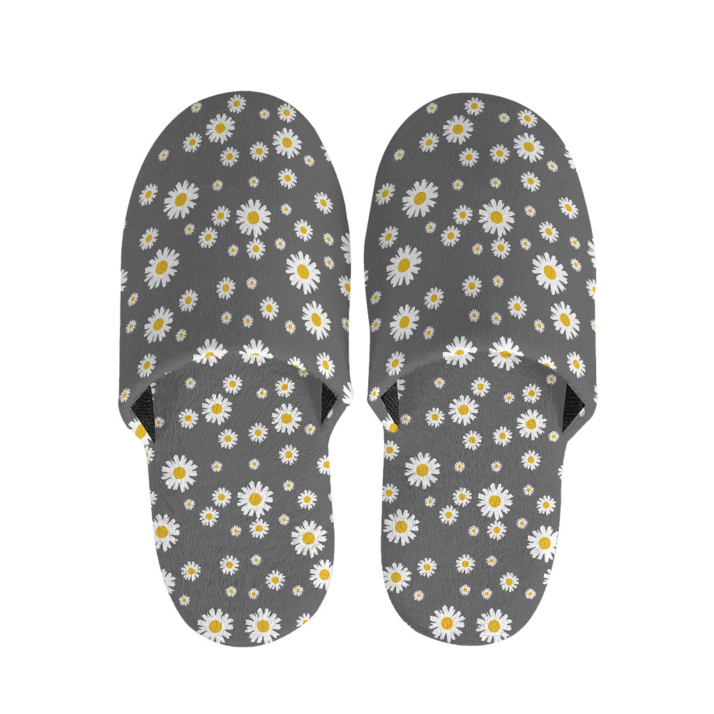 Grey Daisy Floral Pattern Print Slippers