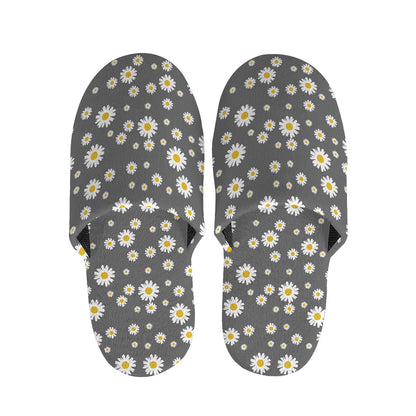 Grey Daisy Floral Pattern Print Slippers