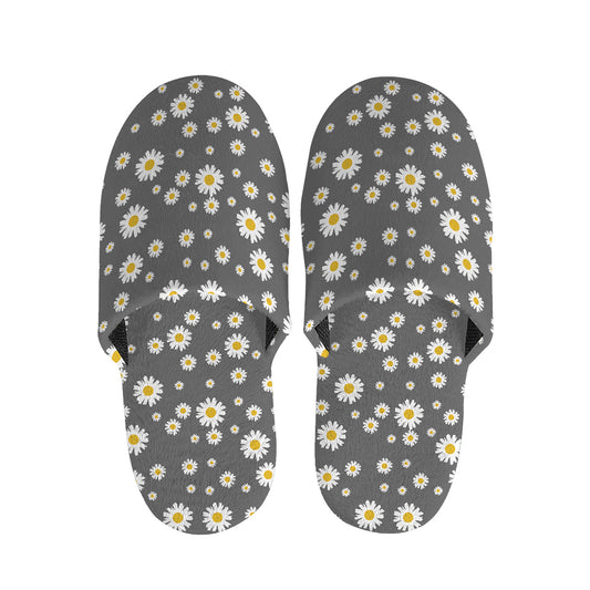 Grey Daisy Floral Pattern Print Slippers