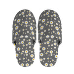 Grey Daisy Floral Pattern Print Slippers