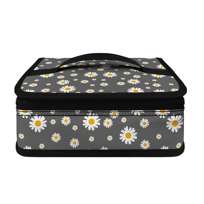 Grey Daisy Floral Pattern Print Small Lunch Bag