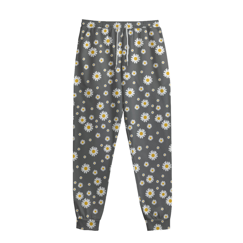 Grey Daisy Floral Pattern Print Sweatpants