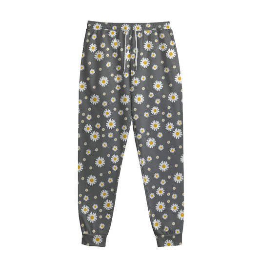 Grey Daisy Floral Pattern Print Sweatpants