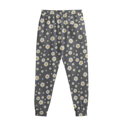 Grey Daisy Floral Pattern Print Sweatpants